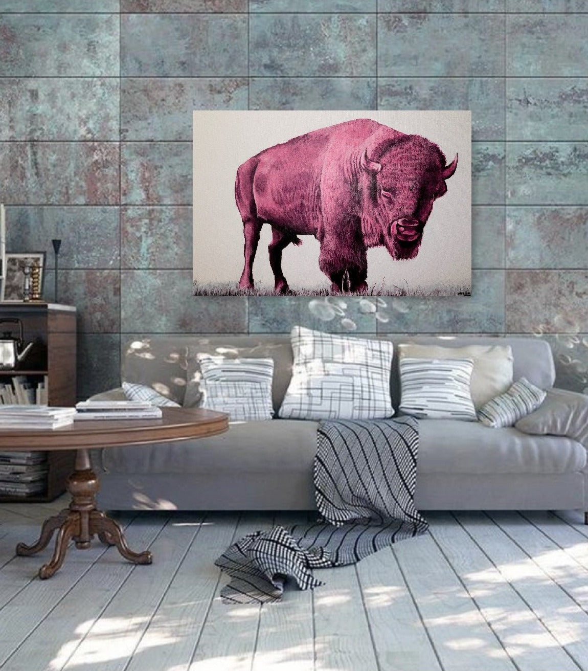 Buffalo Art Pink Print! Grizzle David –